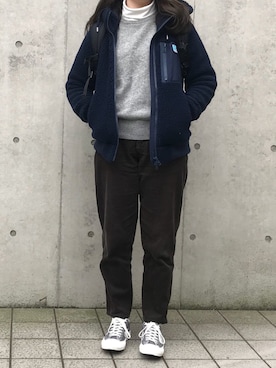 「黒リュック」｜「アイテム（ブルゾン）」を使った、rinrinさん（レディース・162cm）の冬コーディネート