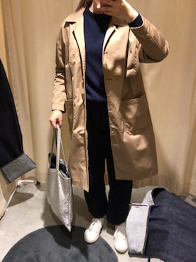 「ワッフル」｜「アイテム（ステンカラーコート）」を使った、rinrinさん（レディース・162cm）の春コーディネート