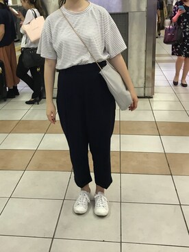 「8seconds（エイトセカンズ）のアイテム（スラックス）」を使った、rinrinさん（レディース・163cm）の夏コーディネート