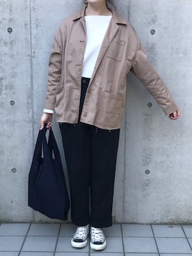 「黒パンツ」｜「アイテム（ステンカラーコート）」を使った、rinrinさん（レディース・163cm）の秋コーディネート