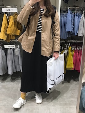 「黒リュック」｜「アイテム（ステンカラーコート）」を使った、rinrinさん（レディース・163cm）の冬コーディネート