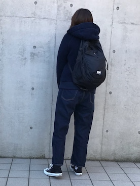 「黒リュック」｜「アイテム（ブルゾン）」を使った、rinrinさん（レディース・163cm）の冬コーディネート