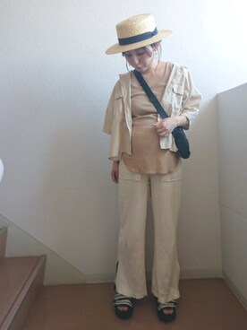 「LOWRYS FARM（ローリーズファーム）のショートＣＰＯシャツ　841006（シャツ/ブラウス）」を使った、RRUmamaさん（レディース・157cm）の夏コーディネート