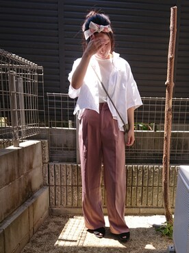 「LOWRYS FARM（ローリーズファーム）のショートＣＰＯシャツ　841006（シャツ/ブラウス）」を使った、RRUmamaさん（レディース・157cm）の春コーディネート