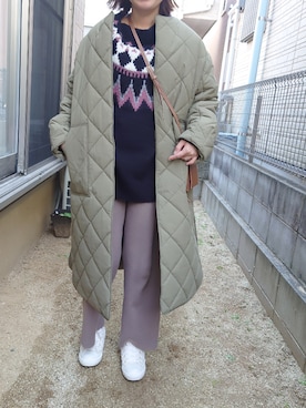 「Mila Owen（ミラオーウェン）のアイテム（ノーカラーコート）」を使った、RRUmamaさん（レディース・157cm）の冬コーディネート