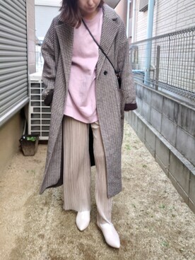 「ADAM ET ROPE'（アダムエロペ）のアイテム（チェスターコート）」を使った、RRUmamaさん（レディース・157cm）の冬コーディネート