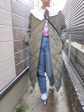 「Mila Owen（ミラオーウェン）のアイテム（ノーカラーコート）」を使った、RRUmamaさん（レディース・157cm）の冬コーディネート