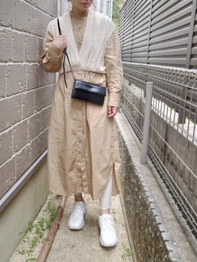 「春めきシューズ」｜「アイテム（シャツワンピース）」を使った、RRUmamaさん（レディース・157cm）の春コーディネート
