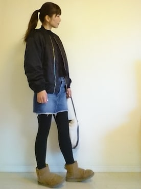 「UGG」｜「アイテム（MA-1）」を使った、akaneさん（レディース・165cm）の冬コーディネート