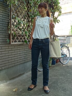 「Jewel Changes（ジュエルチェンジズ）のJC キャンバスパイピング 2WAY バッグ（ショルダーバッグ）」を使った、akaneさん（レディース・165cm）の夏コーディネート