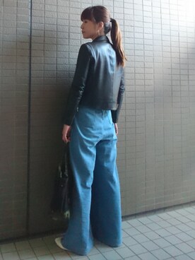 「STUDIOUS（ステュディオス）のアイテム（ライダースジャケット）」を使った、akaneさん（レディース・165cm）の春コーディネート