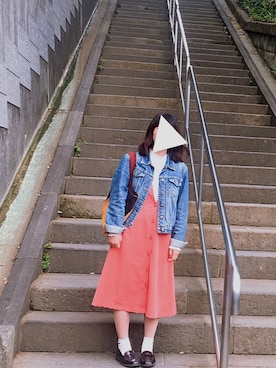 「RAY CASSIN（レイカズン）のアイテム（ジャンパースカート）」を使った、まるこさん（レディース・154cm）の夏コーディネート