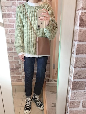 「Ungrid（アングリッド）のハイウエストテーパードデニム（デニムパンツ）」を使った、azuuuさん（レディース・160cm）の秋コーディネート