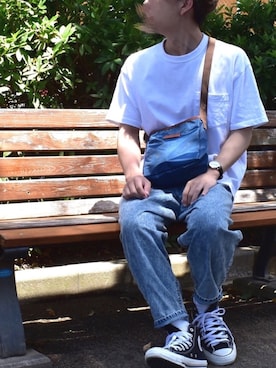 「白Tシャツ×デニム」｜「アイテム（その他）」を使った、みっち~さん（メンズ・166cm）の夏コーディネート