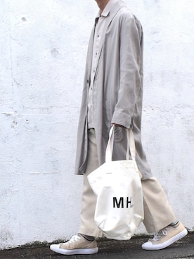 「MHL.」｜「アイテム（チェスターコート）」を使った、みっち~さん（メンズ・166cm）の秋コーディネート