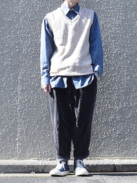 「BEAMS（ビームス）のアイテム（スラックス）」を使った、みっち~さん（メンズ・166cm）の春コーディネート