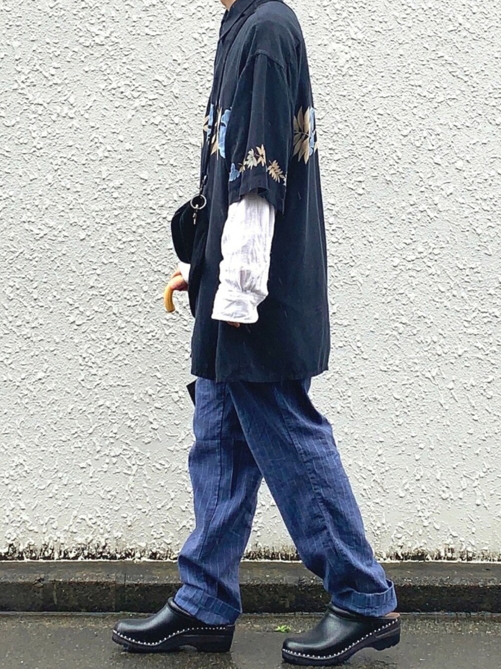 「令和、柄シャツ、ストライプパンツ、UNIQLO、プチプラ、古着MIX、古着コーデ、トロエントープ、白シャツ、レイヤードスタイル」｜「Instagramのアイテム（その他、その他）」を使った、みっち~さん（メンズ・166cm）の春コーディネートの1枚目の写真