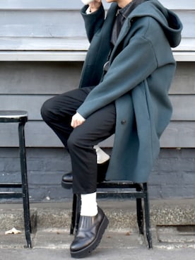 「アイテム（ステンカラーコート）」を使った、みっち~さん（メンズ・166cm・20代）の冬コーディネート