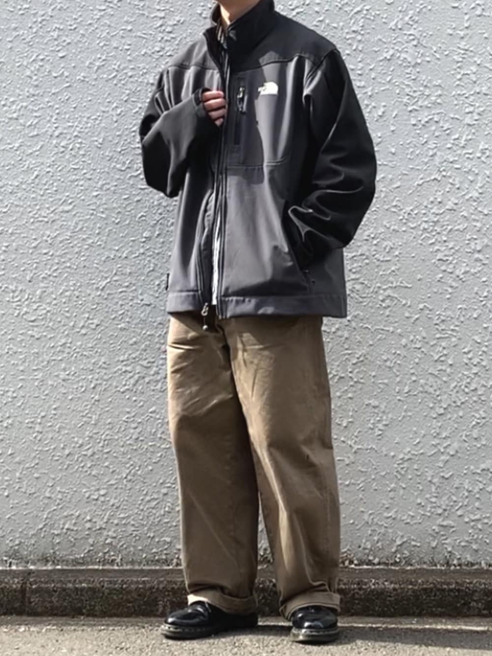 「ブラウン色に染まれ、ブラウン、THE NORTH FACE、northface、古着MIX、ワイドフィットカーブパンツ、大人カジュアル、プチプラ、低身長男子、Dr.Martens」｜「Instagram🌸のアイテム（その他、その他）」を使った、みっち~さん（メンズ・165cm）の冬コーディネートの1枚目の写真