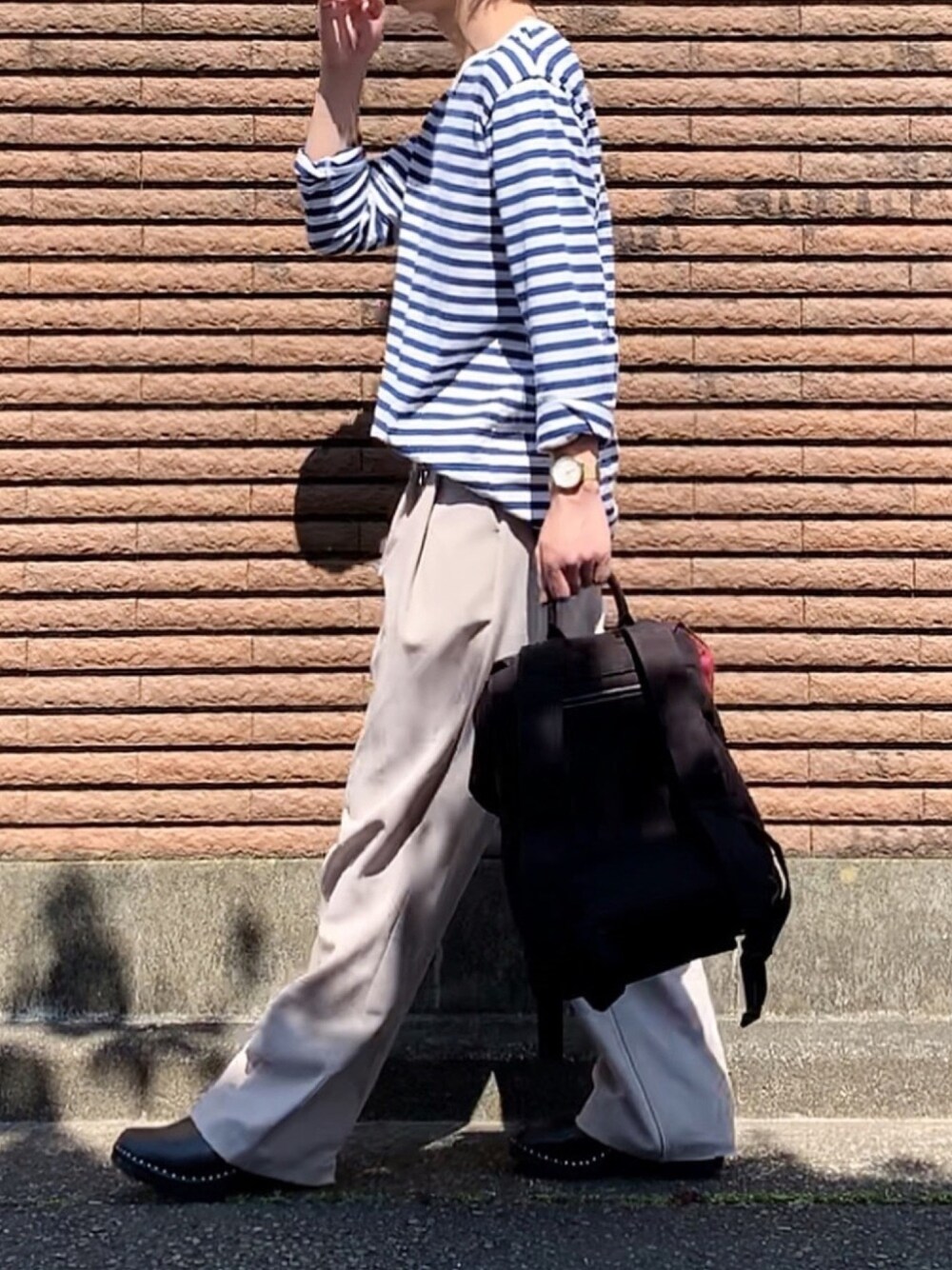 「春夏コーデ、夏コーデ、ホワイト、今日のコーデ、プチプラ、低身長男子、マリンコーデ、ボーダー、ダニエルウェリントン」｜「nordgreenのアイテム（アナログ腕時計、ゴールド系）」を使った、みっち~さん（メンズ・165cm）の夏コーディネートの1枚目の写真