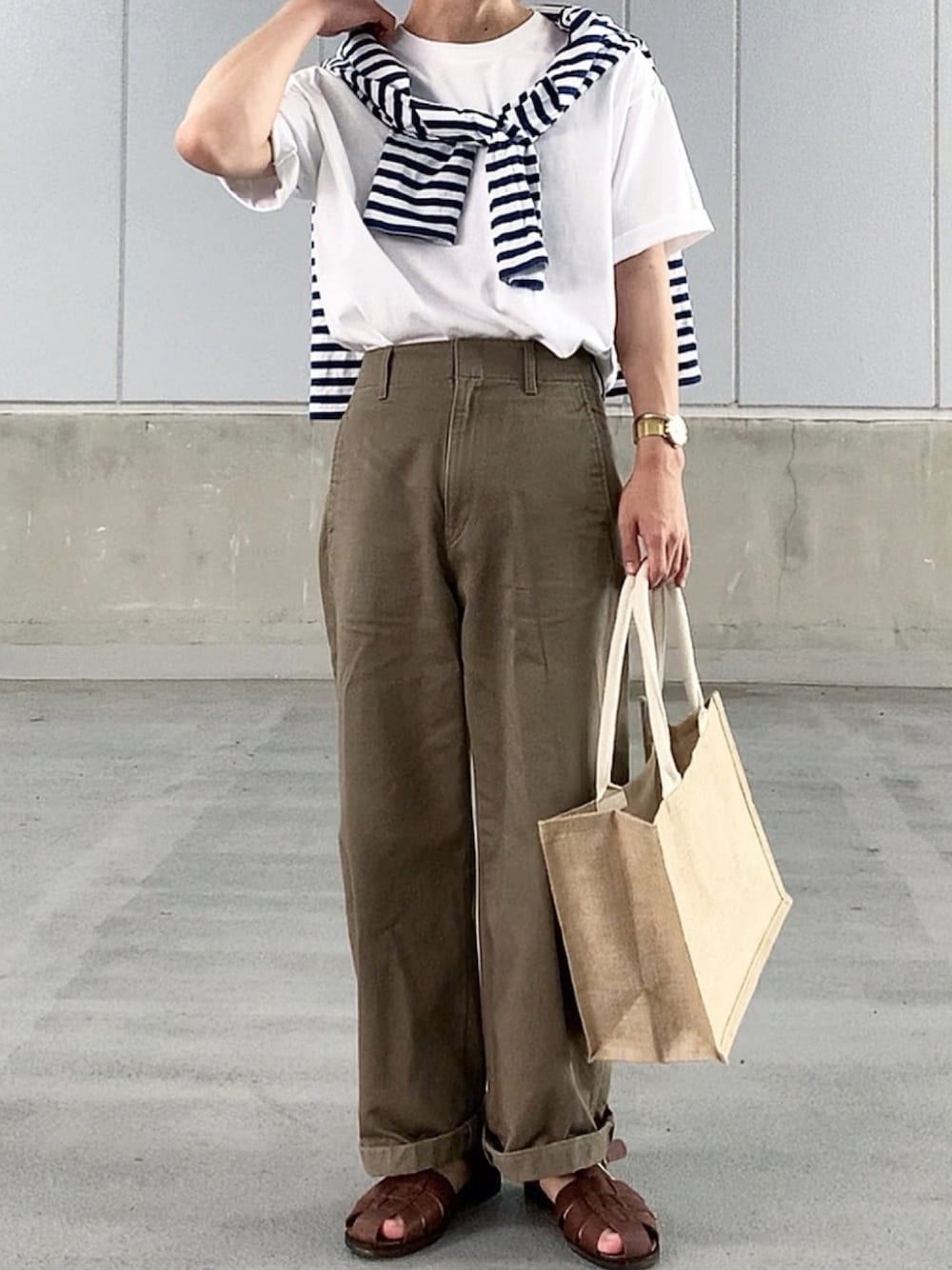 「秋のマイ旬スタイル、秋コーデ、シンプルコーデ、いいね、save、フォローお願いします🤑、休日スタイル、秋服準備はじめました、マリンコーデ、ボーダー、低身長男子、白Tシャツ」｜「URBAN RESEARCHのバスクTシャツ（Tシャツ/カットソー、ホワイト系）」を使った、みっち~さん（メンズ・165cm）の秋コーディネートの1枚目の写真