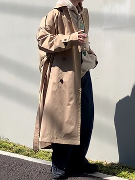 「epnok（エプノック）のアイテム（トレンチコート）」を使った、みっち~さん（メンズ・165cm）の春コーディネート