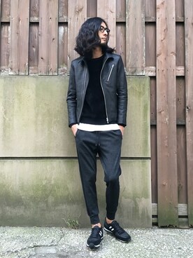 ライダースジャケットを使った 黒ニット のメンズ人気ファッションコーディネート ユーザー ショップスタッフ Wear