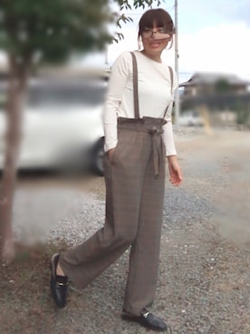 「ヘアアクセ」｜「アイテム（オールインワン・サロペット）」を使った、ミルさん（レディース・161cm）の秋コーディネート
