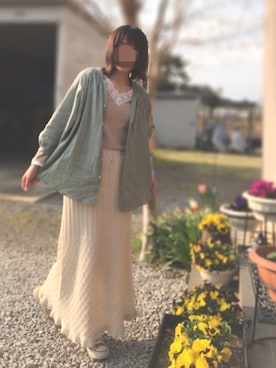 「透かし編みニット」｜ミルさん（レディース・161cm）の春コーディネート