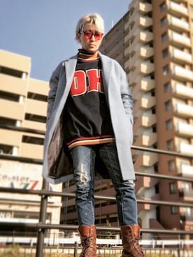 「L.H.P（エルエイチピー）のアイテム（スウェット）」を使った、モコ太郎さん（メンズ・173cm）の冬コーディネート