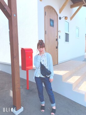 「Heather（ヘザー）のハナガラバックリボンブラウス　842844（シャツ/ブラウス、ホワイト系）」を使った、r i n さん（レディース・150cm）の春コーディネート