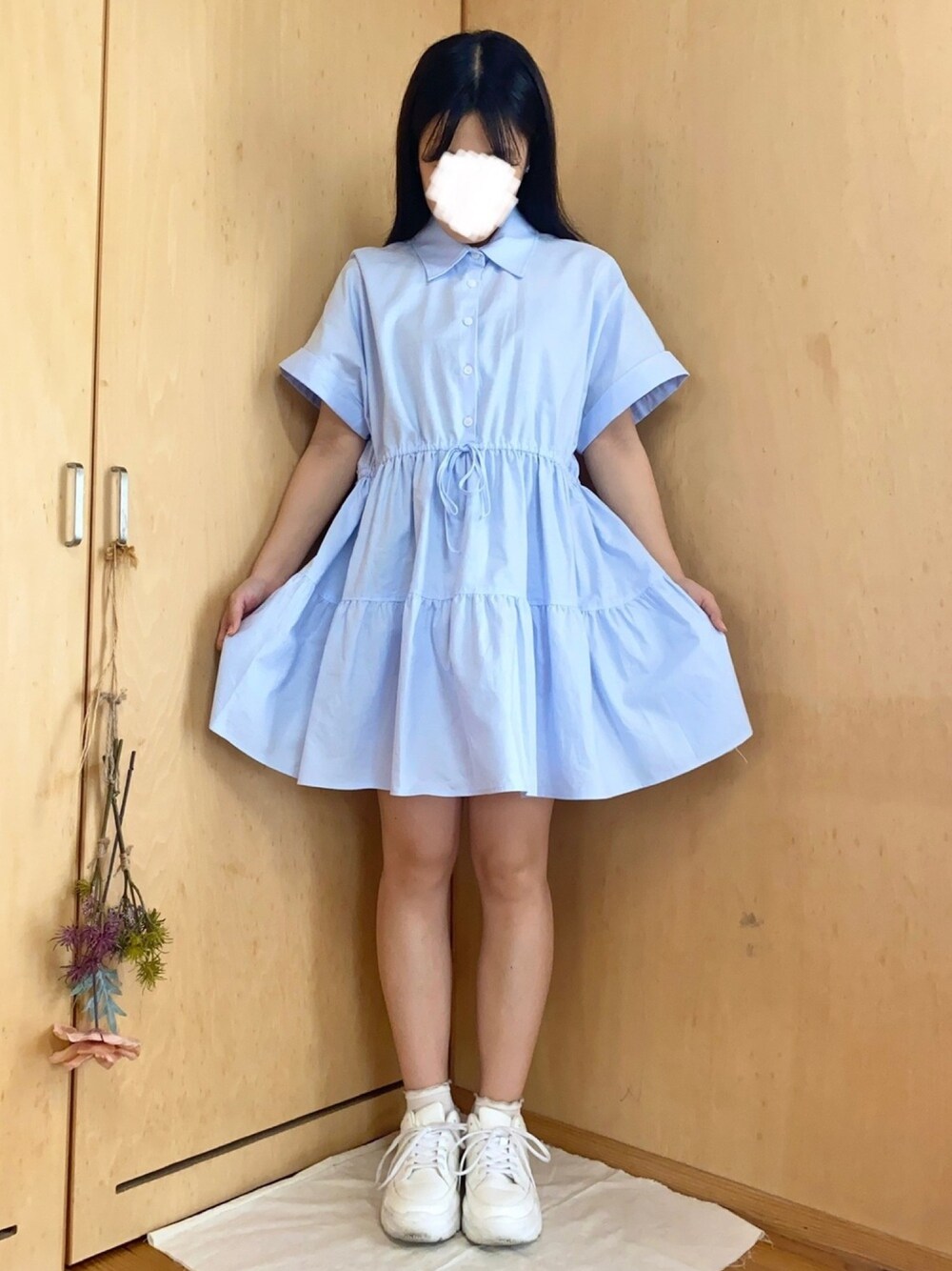 「COOLなこのコが仲間入り、ZARA、ワンピース、ブルー、スニーカー、GU、低身長、夏コーデ、カジュアルガーリー、休日スタイル」｜「ZARAのアイテム（ワンピース、ブルー系）」を使った、はゆさん（レディース・154cm）の夏コーディネートの1枚目の写真