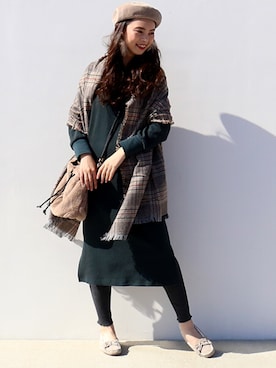 「アイテム（ハンチング/ベレー帽、ベージュ系）」を使った、libelle more staffさん（レディース・164cm）の秋コーディネート