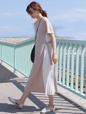 N Ee Ne ネーネ の サイドプリーツワンピース半袖 フレンチスリーブ ワンピース Wear