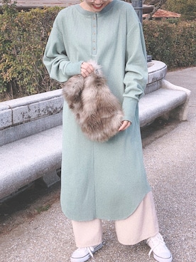 「アイテム（ワンピース/ドレス、グリーン系）」を使った、libelle more staffさん（レディース・160cm）の冬コーディネート