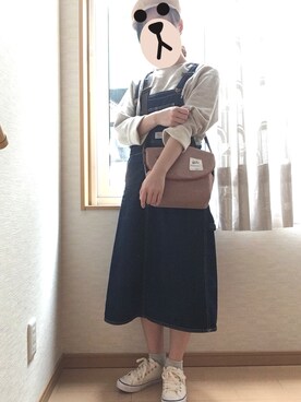 「SMITH'S（スミス）のアイテム（サロペット/オーバーオール）」を使った、ちゃのちゃん。さん（レディース・156cm）の春コーディネート