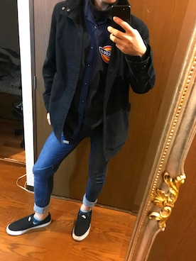 「アイテム（モカシン/デッキシューズ）」を使った、五十嵐彬仁さん（メンズ・168cm）の春コーディネート