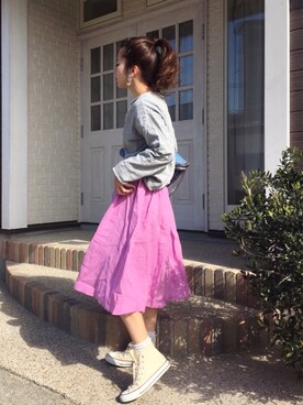 miisuuzuukiiさんの「リネンフレアカラースカート」を使ったコーディネート