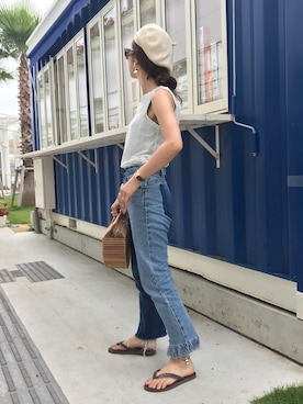 「ビーサン」｜「アイテム（ハンチング/ベレー帽）」を使った、miisuuzuukiiさん（レディース・161cm）の夏コーディネート