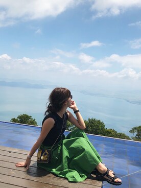 「titivate（ティティベイト）のタイプライタータックフレアスカート（スカート）」を使った、miisuuzuukiiさん（レディース・161cm）の夏コーディネート