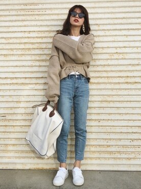 「YOUNG&OLSEN The DRYGOODS STORE（ヤングアンドオルセン）の【YOUNG & OLSEN】 CANVAS CARRYALL TOTE（トートバッグ）」を使った、miisuuzuukiiさん（レディース・161cm）の秋コーディネート