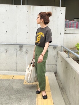「YOUNG&OLSEN The DRYGOODS STORE（ヤングアンドオルセン）の【YOUNG & OLSEN】 CANVAS CARRYALL TOTE（トートバッグ）」を使った、miisuuzuukiiさん（レディース・162cm）の夏コーディネート
