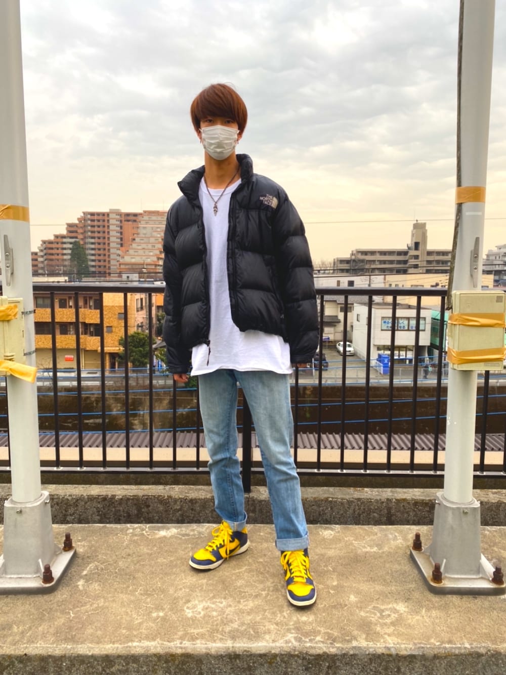 「オーバーサイズ、シンプル、カジュアル、お洒落さんとつながりたい、ストリートコーデ、デニム、UNIQLO、NIKE、THE NORTH FACE、ヌプシ」｜「THE NORTH FACEのアイテム（ダウンジャケット/コート、ブラック系）」を使った、Maryuさん（メンズ・181cm）の冬コーディネートの1枚目の写真