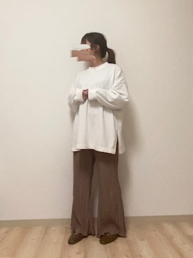 「くすみピンク」｜「アイテム（スウェット）」を使った、domi𓃰 さん（レディース・157cm）の春コーディネート