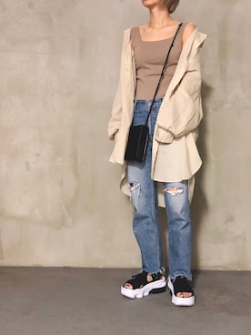 「シースルー」｜「アイテム（トップス、ベージュ系）」を使った、saiiさん（レディース・159cm）の夏コーディネート