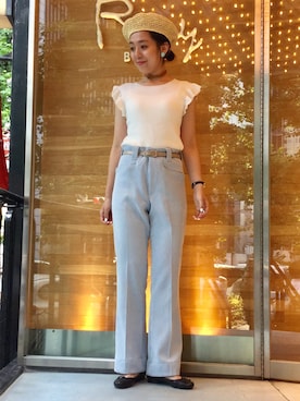 「Casselini（キャセリーニ）のアイテム（ハンチング/ベレー帽）」を使った、Aileenさん（レディース・160cm）の夏コーディネート