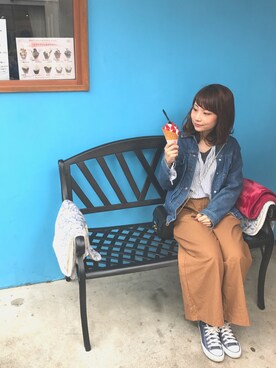 「袖フリル」｜「アイテム（ジャケット/アウター）」を使った、HａRｕさん（レディース・153cm）の春コーディネート