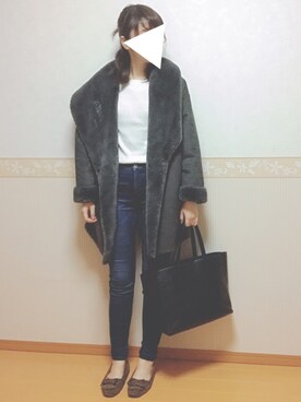 「リブニット」｜「アイテム（モカシン/デッキシューズ）」を使った、𝕎‌*☻さん（レディース・167cm）の冬コーディネート