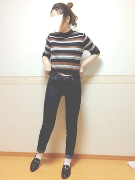 「GU（ジーユー）の（GU）スキニージーンズＥ（WOMEN ⁄ ジーンズ）」を使った、𝕎‌*☻さん（レディース・167cm）の秋コーディネート