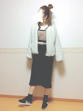 「AS KNOW AS PINKY（アズノゥアズピンキー）のアイテム（ブルゾン）」を使った、𝕎‌*☻さん（レディース・167cm）の冬コーディネート